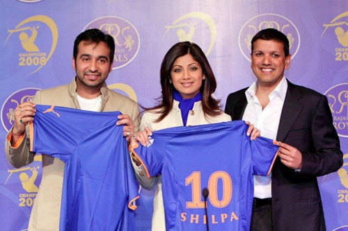 Raj Kundra (Director), Shilpa Shetty (Co-owner) and Manoj Badale (Chairman & co-owner) Rajasthan Royals at a press conference in Jaipur on Saturday. (CricketNDTV.com)
