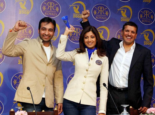 Raj Kundra (Director), Shilpa Shetty (Co-owner) and Manoj Badale (Chairman & co-owner) Rajasthan Royals at a press conference in Jaipur on Saturday. (CricketNDTV.com)