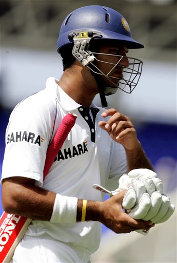India's batsman Yuvraj Singh walks off the field after he was out for 0 runs off the bowling of West Indies bowler Jerome Taylor for 159 for 4 on the fourth day of the third cricket Test match at Warner Park in Basseterre, St Kitts, Sunday, June 25, 2006. (AP Photo/Lynne Sladky) Ind-WI 3rd Test Day 4