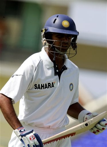 India's captain Rahul Dravid walks off the field after being out LBW off the bowling of West Indies bowler Jerome Taylor on the fourth day of the third cricket Test match at Warner Park in Basseterre, St Kitts, Sunday, June 25, 2006. (AP Photo/Lynne Sladky) Ind-WI 3rd Test Day 4