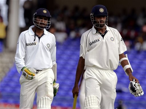 India's batsmen Harbhajan Singh, left, and Munaf Patel walk off the field after India were all out 362 for 10 in their first innings against the West Indies on the fourth day of the third cricket Test match at Warner Park in Basseterre, St Kitts, Sunday, June 25, 2006. Singh was 38 not out and Patel was caught for the final wicket. (AP Photo/Lynne Sladky) Ind-WI 3rd Test Day 4