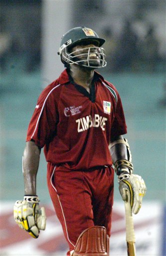 Hamilton Masakadza of Zimbabwe reacts after being given out playing against Sri Lanka delivery during the ICC Champions Trophy's qualifying match at Ahmedabad on Tuesday. ICC CT Sri Lanka-Zimbabwe