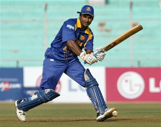 Sri Lankan cricketer Kumar Sangakara bats during the ICC Champions Trophy's qualifying match against Zimbabwe in Ahmedabad on Tuesday. ICC CT Sri Lanka-Zimbabwe
