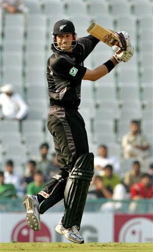 New Zealand's Stephen Fleming plays a shot against Pakistan during the one day international cricket match for the ICC Champions Trophy in Mohali ICC CT NZ-Pak