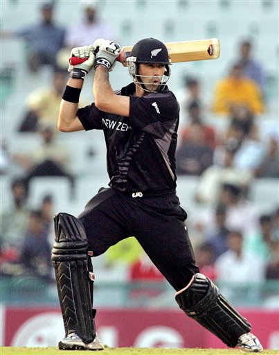 New Zealand's Stephen Fleming plays a shot against Pakistan during the one day international cricket match for the ICC Champions Trophy in Mohali ICC CT NZ-Pak