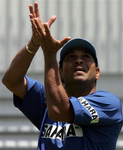 India's cricket player Sachin Tendulkar, awaits to make a catch during the fielding practice in Benoni, South Africa. India gears up for SA
