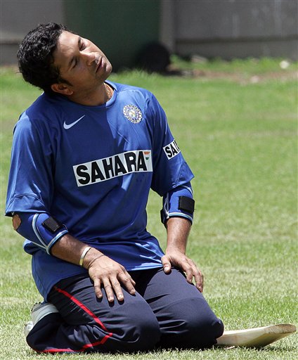 India's cricket player Sachin Tendulkar, excises during the team practice in Benoni, South Africa. India gears up for SA