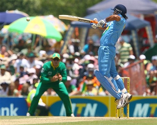 Indian batsman Mahendra Singh Dhoni plays a shot during the final ODI at Supersport Park, Centurion on Sunday 5th ODI: Ind vs SA