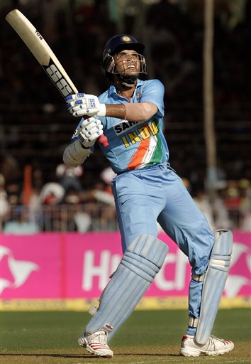 India's Sourav Ganguly plays a shot against West Indies during the fourth one day international cricket match in Vadodara, India. Ind-WI 4th ODI
