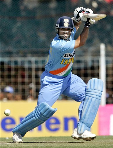 Indian cricketer Sachin Tendulkar bats during the second one-day international against Sri Lanka in Rajkot, India, Sunday, February 11, 2007. Ind-SL 2nd ODI