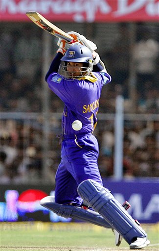 Sri Lankan cricketer Kumar Sangakkara bats during the second one-day international against India in Rajkot, India, Sunday, February 11, 2007. Ind-SL 2nd ODI