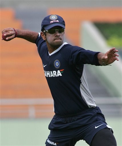 Indian cricket team captain Rahul Dravid prepares to throw the ball during a practice session at the Shere Bangla National Stadium in Dhaka, Bangladesh, Thursday, May 24, 2007. The first test between hosts Bangladesh and India ended in a draw, the second test begins in Dhaka Friday. Warming up for 2nd Test