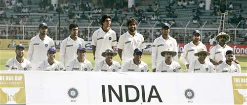 Indian Test team pose for a group photograph during second day of the first Test match between India and England in Chennai on Friday. (AP Photo) India vs England: 1st Test, Day 2