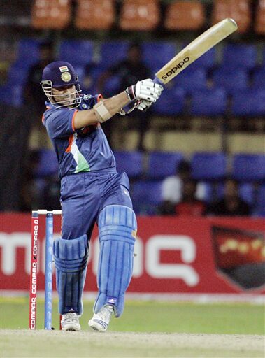 India's Sachin Tendulkar bats during the ODI match between India and New Zealand for the tri-nation series in Colombo on Friday. (AP Photo) Tri-series: IND vs NZ