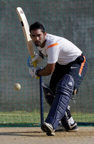 Dinesh Karthik bats in the nets during a practice session at Sabina Park in Kingston. (AP Photo) WI tour: India in nets