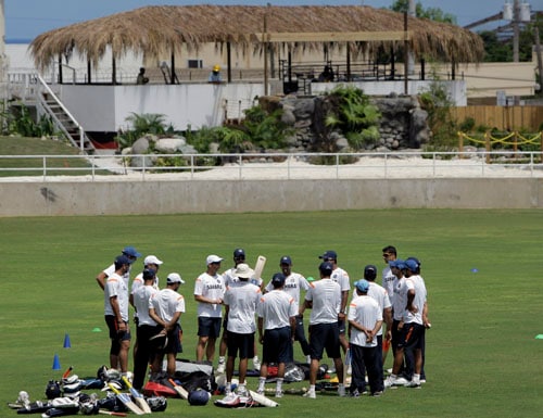 Indian team gathers at Sabina Park at the beginning of a practice session in Kingston. (AP Photo) WI tour: India in nets
