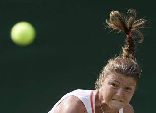 Russia's Dinara Safina serves to Taiwan's Su-Wei Hsieh, during their Women's Singles, second round match at Wimbledon. Wimbledon Day 4