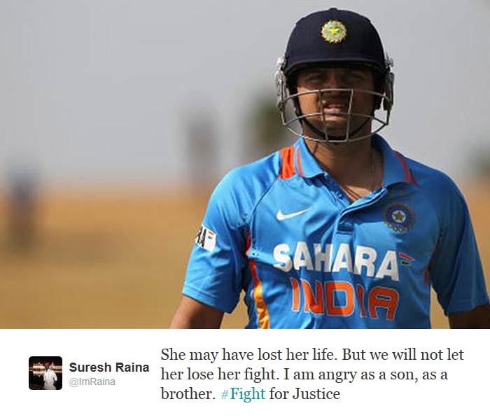 Yuvraj's teammate Suresh Raina also tweeted: "She may have lost her life. But we will not let her lose her fight. I am angry as a son, as a brother. #Fight for Justice"