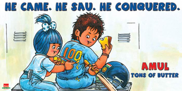 When Sachin completed his 100th international century. Amul's tribute to Sachin, over the years