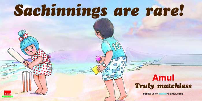 This ad is a tribute to Sachin Tendulkar who retired from ODI cricket recently, after a career spanning 23 years. Amul's tribute to Sachin, over the years