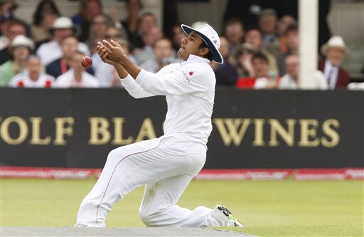 Ravi Bopara drops Nathan Hauritz off the bowling of Graham Onions on Day 2 of the third Test between England and Australia in Birmingham. (AP Photo) Ashes: 3rd Test, Day 2