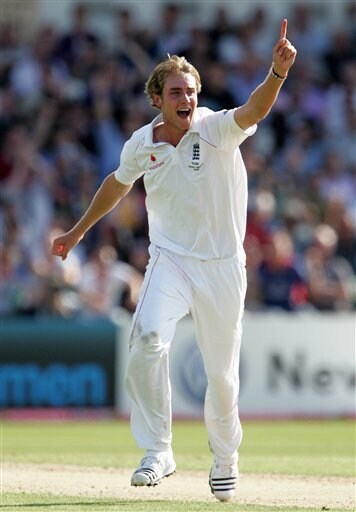 England's Stuart Broad reacts after taking the wicket of Michael Hussey on Day 1 of the fourth Test between England and Australia in Leeds. (AP Photo) Ashes: 4th Test, Day 1