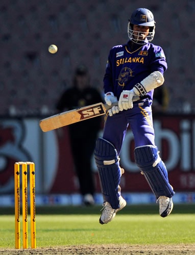 Kumar Sangakkara avoids a bouncer during the one-day international cricket match against Australia at the Melbourne Cricket Ground on Friday, February 29, 2008. 12th match - Australia vs Sri Lanka
