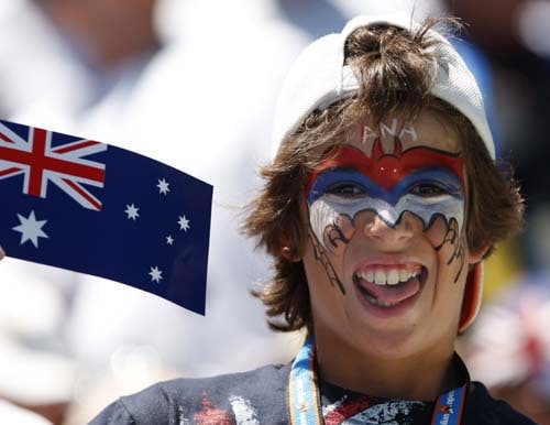 A supporter of Serbia's Ana Ivanovic is seen before the start of her match against Russia's Maria Sharapova in the final of the Women's singles at the Australian Open tennis tournament in Melbourne on Saturday, January 26, 2008. Day 13: Australian Open