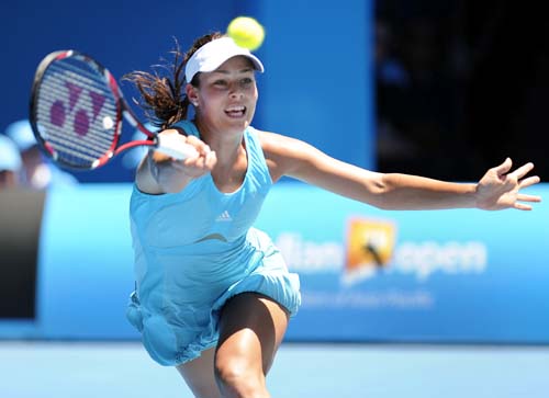 Serbia's Ana Ivanovic returns to Russia's Maria Sharapova during the final of the Women's singles at the Australian Open tennis tournament in Melbourne on Saturday, January 26, 2008. Day 13: Australian Open
