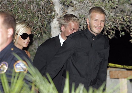 Beckham with wife Victoria at the Los Angeles Airport. Beckhams arrive in LA