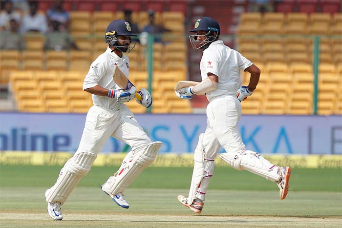 India were 213/4 when Ajinkya Rahane and Cheteshwar Pujara walked into bat on Day 4. All pictures courtesy: BCCI India Beat Australia By 75 Runs To Win 2nd Test, Level Series 1-1