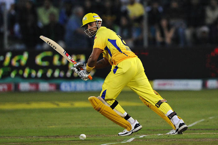 Chennai Super King's batsman Murali Vijay plays a stroke during the Champions League Twenty20 League match between Bushrangers and Chennai Super Kings at St. Georges park Stadium in Port Elizabeth. (AFP Photo) CLT20: Victoria vs Chennai