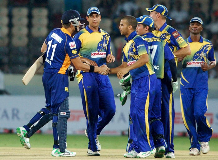 Cape Cobras celebrate after winning the Champions League Twenty20 match against Otago Volts in Hyderabad. (PTI Photo) CLT20: Cobras vs Volts