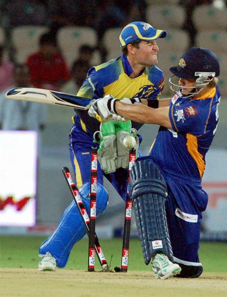 N Wagner of Otago Volts is bowled by a delivery during the Champions League Twenty20 match against Cape Cobras in Hyderabad. (PTI Photo) CLT20: Cobras vs Volts