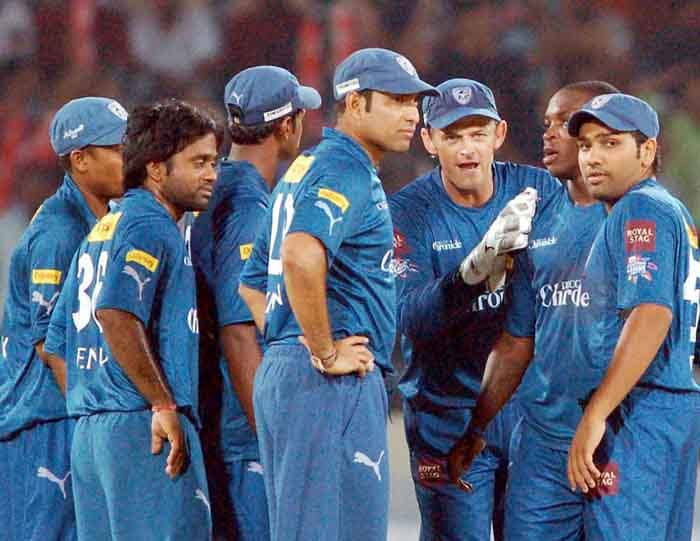 Deccan Chargers' players celebrate the wicket of Trinidad and Tobago's WKD Perkins during their Champions League T20 match in Hyderabad. (PTI Photo) CLT20: DC vs TT