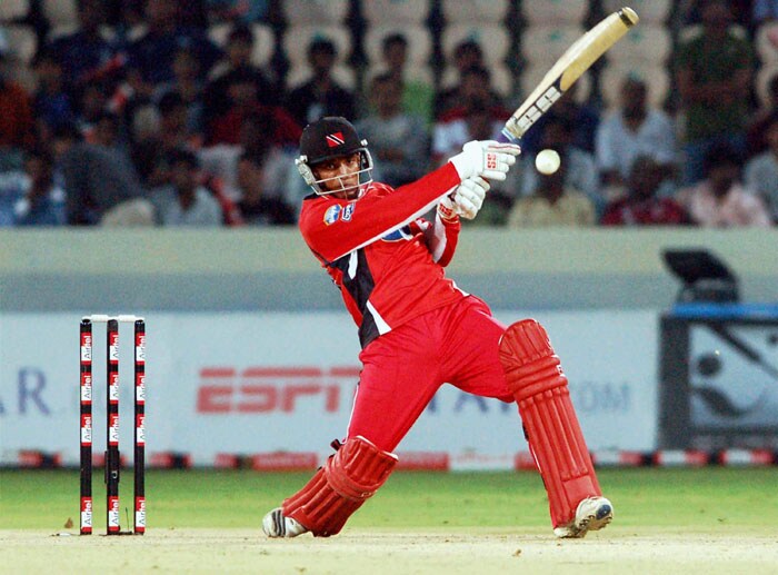 Trinidad and Tobago's WKD Perkins plays a shot during their Champions League T20 match against Deccan Chargers in Hyderabad. (PTI Photo) CLT20: DC vs TT