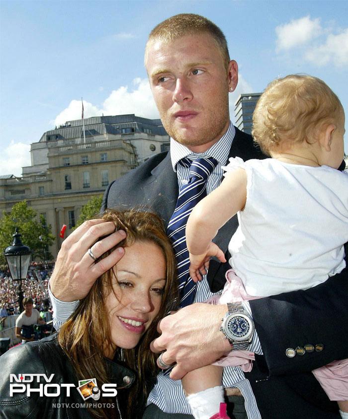 England's Andrew Flintoff  with his wife Rachael and daughter Holly in this 2005 photograph.