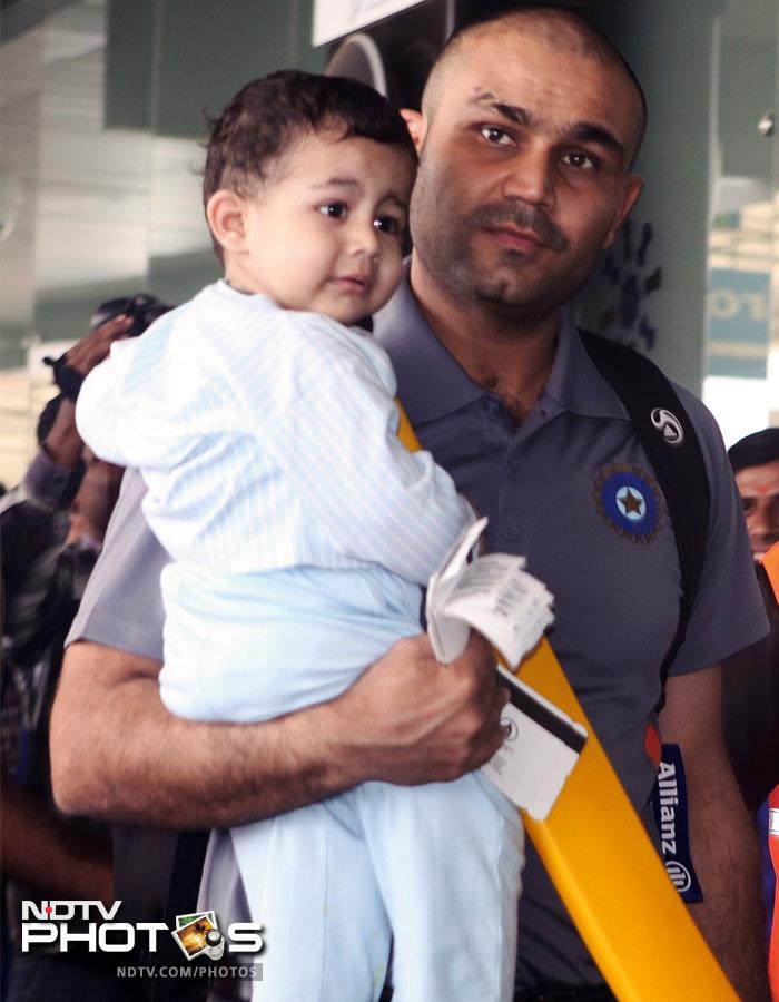 File photo (2008) of Virender Sehwag with his son Aryavir.