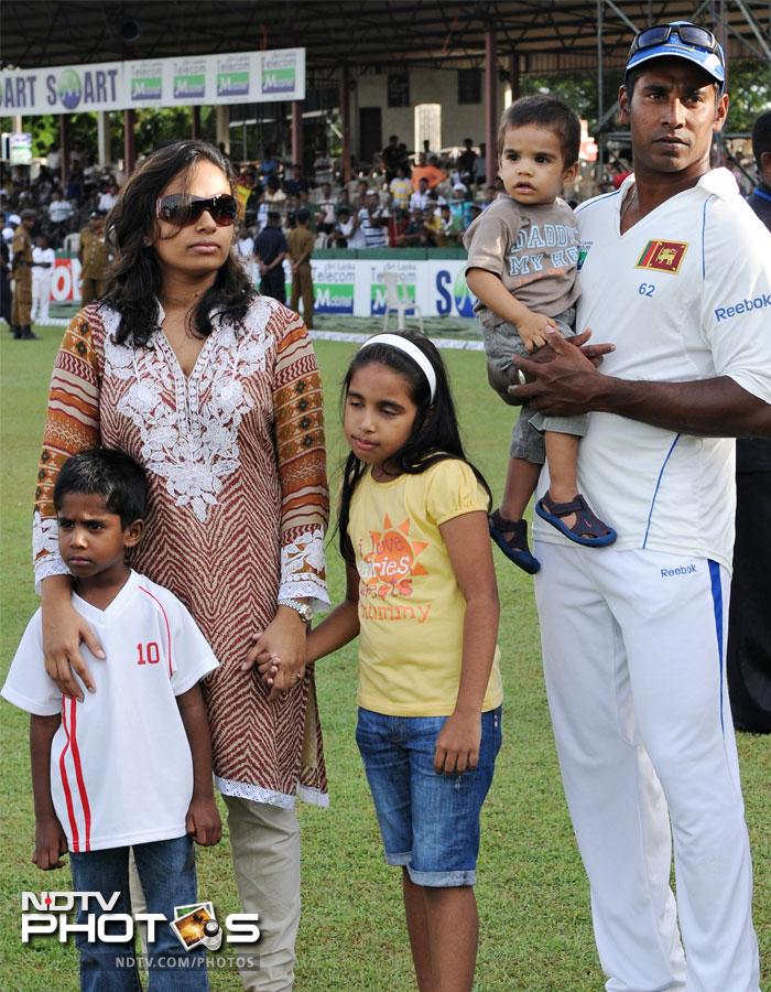 Sri Lanka's Chaminda Vaas is seen here with his family at the presentation ceremony after his team's match against Pakistan in 2009 at the Sinhalese Sports Club.