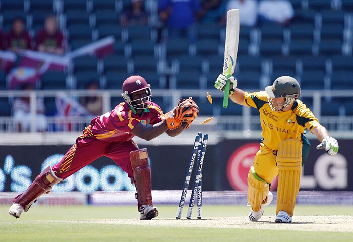 Australia's captain Ricky Ponting is stumped out by West Indies wicket-keeper Chadwick Walton, off the bowling of West Indies' Nikita Miller for 79 runs, during their Champions Trophy match at The New Wanderers in Johannesburg on Saturday. (AP Photo) CT: WI vs Aus, Match 5