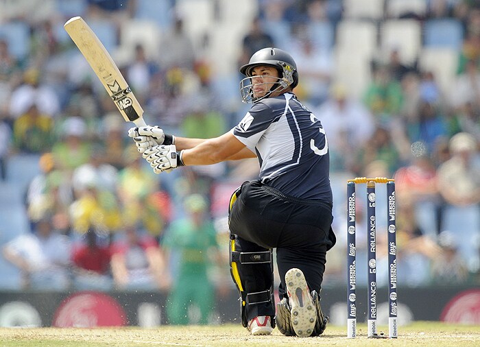 New Zealand's Ross Taylor hits a six during the ICC Champions Trophy group match against South Africa at Supersport Park in Centurion on Thursday. (AFP Photo) CT: SA vs NZ, Match 3