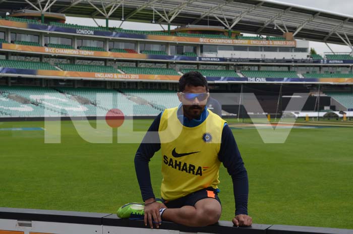 Jadeja gears up for a net practice. ICC Champions Trophy: Team India gear up for clash against West Indies
