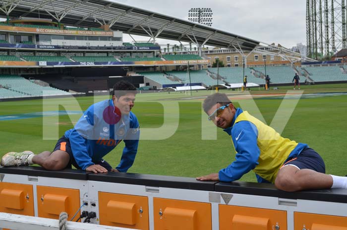 Umesh Yadav and Suresh Raina are not shy to pose for the camera despite being involved in training. ICC Champions Trophy: Team India gear up for clash against West Indies