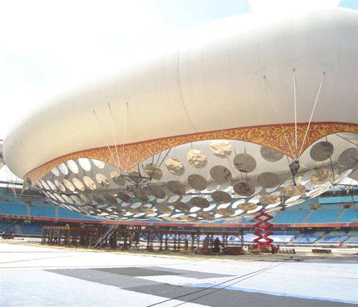 A closer shot of the giant multi-purpose helium balloon to used for opening and closing ceremonies of the 2010 Commonwealth Games. (NDTV Photo)