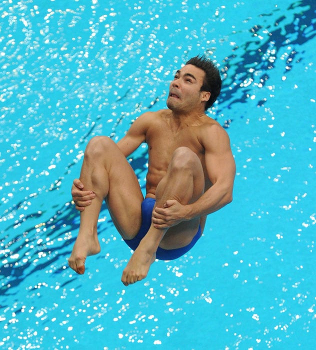 Alexandre Despatie of Canada competes in the men's 1m Springboard finals at the Dr. S. P. Mukherjee Aquatics Complex during the Commonwealth Games in New Delhi. Alexandre Despatie of Canada won the gold. (AFP Photo)