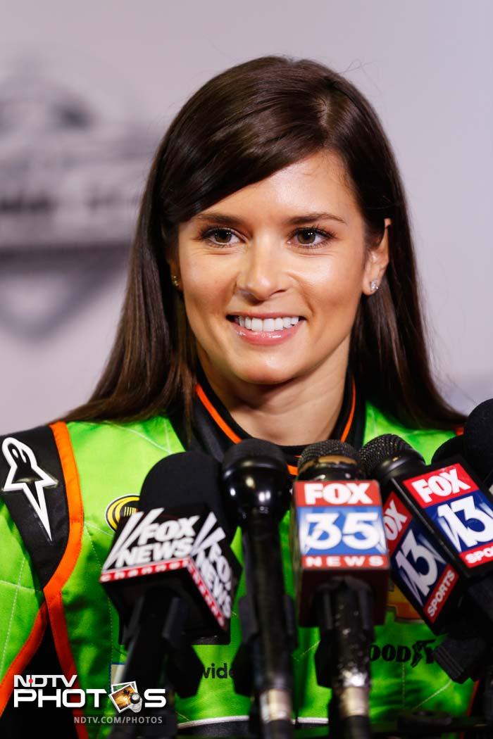Danica, a favourite with the photographers, speaks to the media during the 2013 NASCAR media day in Daytona Beach, Florida.