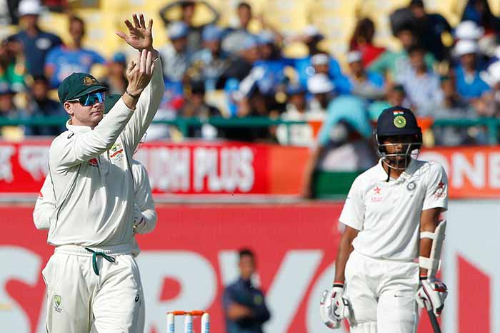 Steve Smith took the DRS twice before the 80th over but was denied on both occasions in the final session in Dharamsala. Dharamsala Test, Day 2: Nathan Lyon Dents India's Progress After Rahul, Pujara Fifties