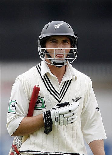 New Zealand's Ross Taylor reacts on his way back to the pavilion after getting out LBW during the second day of their 3rd Test match against England, at Trent Bridge Stadium in Nottingham, England on June 6, 2008. Day 2: England vs New Zealand, 3rd Test