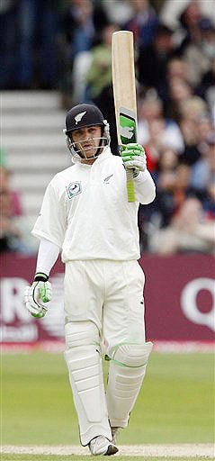 New Zealand's Brendon McCullum salutes the crowd as he reaches 50 runs on day three during their 3rd Test match against England, Trent Bridge Stadium, Nottingham on June 7, 2008. Day 3: England vs New Zealand, 3rd Test