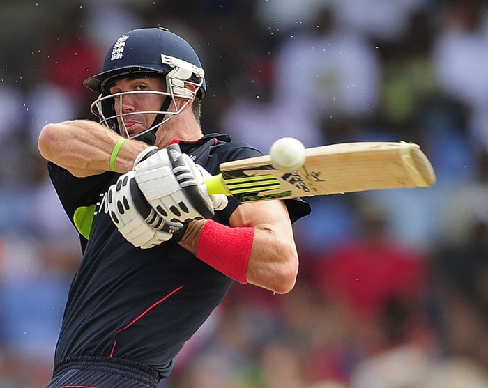 Kevin Pietersen plays a shot during the ICC World Twenty20 first semifinal match between Sri Lanka and England at the Beausejour Cricket Ground. (AFP Photo) WT20: Eng vs SL